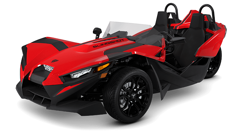 Green Polaris Slingshot three-wheel vehicle